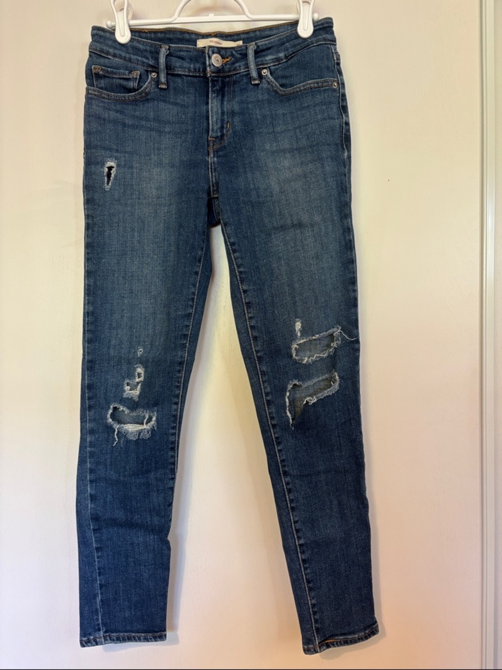 Levi's 711 Skinny Size 26 Jeans Distressed Blue Everyday Casual School Grunge